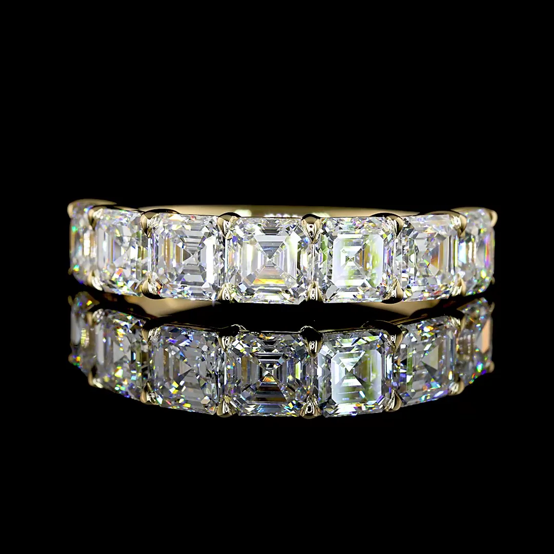 3.2 Cts 14k Yellow Gold Asscher Shape 7 Stones Eternity Band