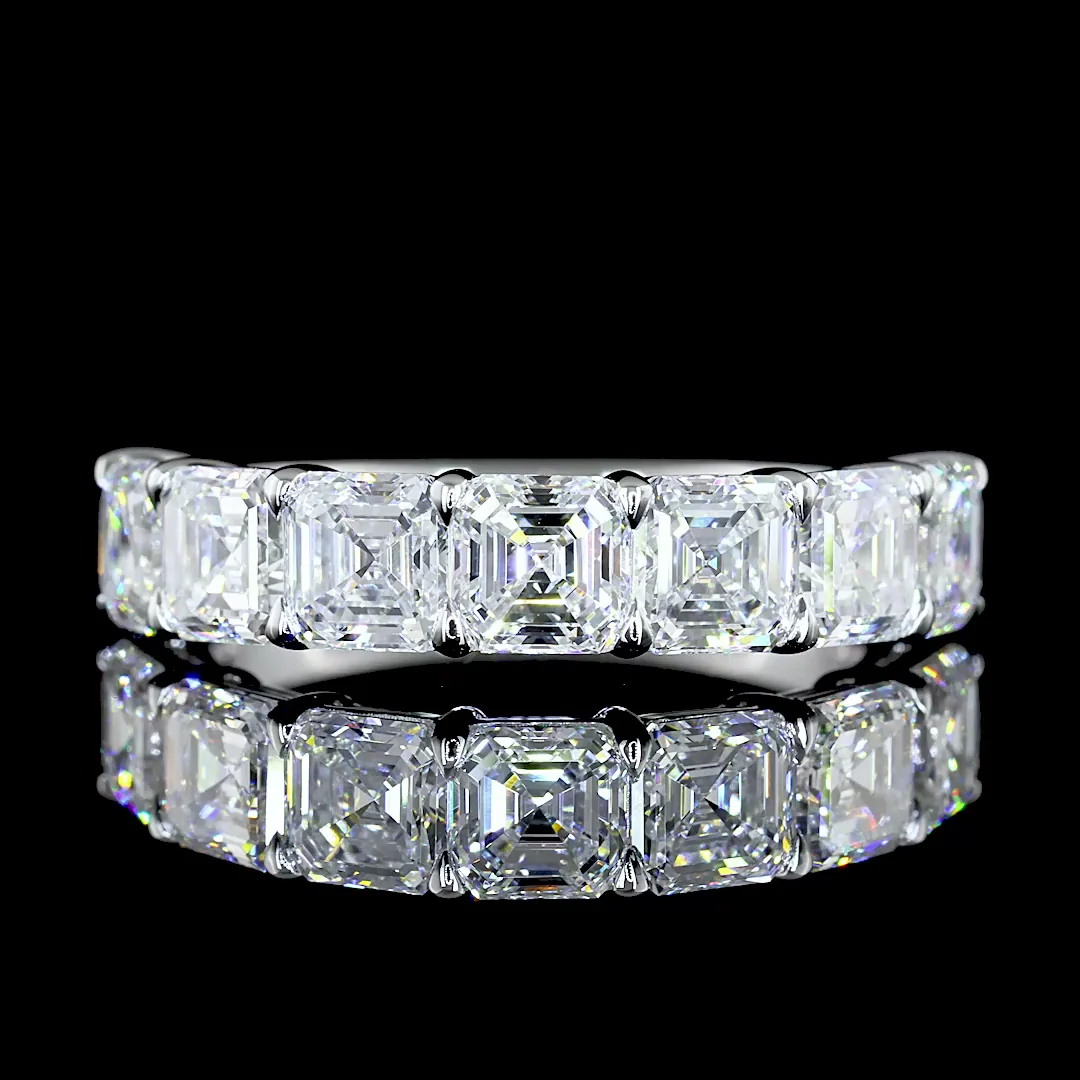 3.14 Cts 14k White Gold Asscher Shape 7 Stones Eternity Band