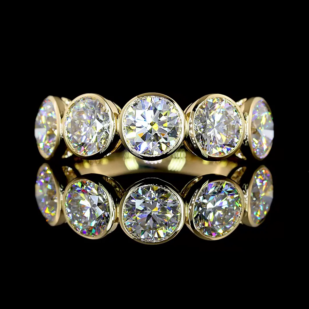 2.98 Cts 14k Yellow Gold Round Shape 5 Stones Eternity Band