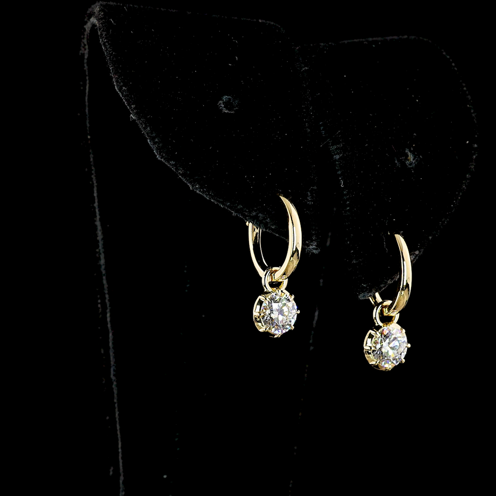 1 Cts 14k Yellow Gold Round Shape Hanging Earring