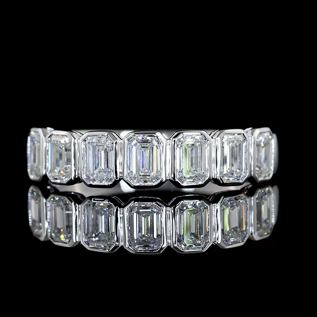 0.99 Cts 14k White Gold Emerald Shape 7 Stones Eternity Band