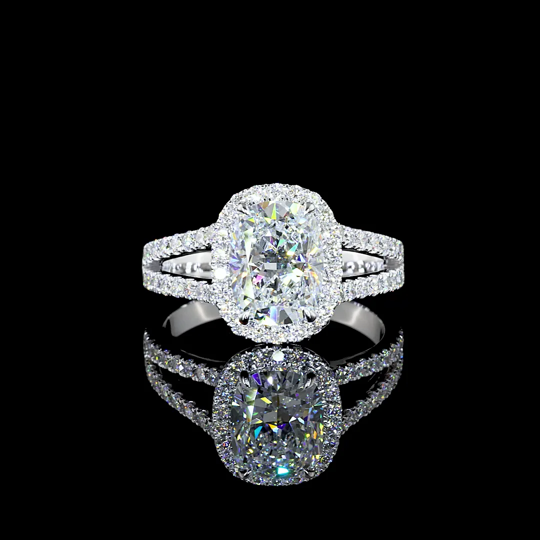 2.52 Cts 14k White Gold Cushion Brilliant Shape Split Shank Ring