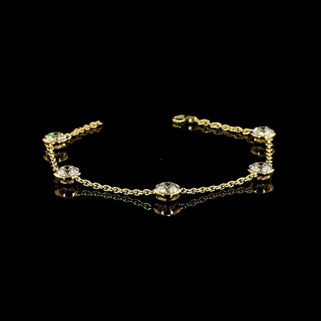 5.21 Cts 14k Yellow Gold Old European Brilliant Shape Station Bracelet