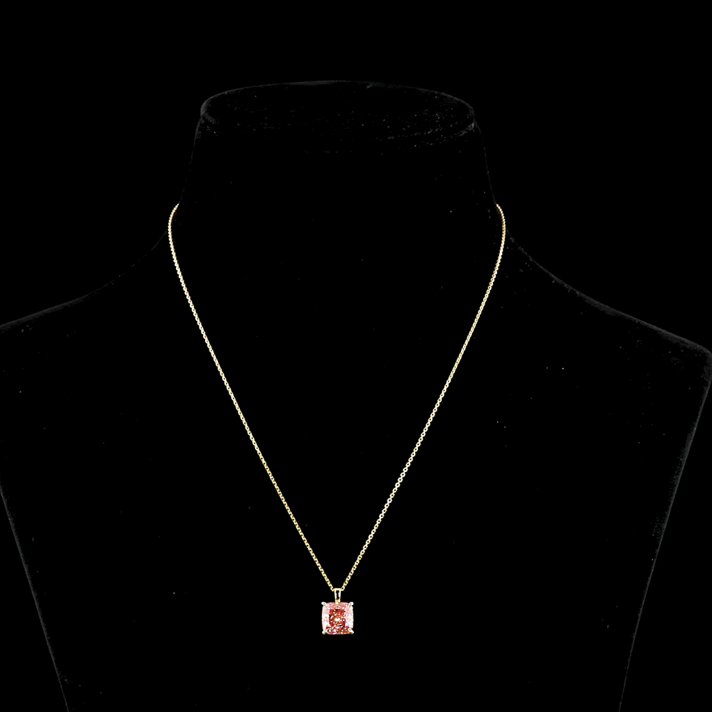 3.56 Cts 14k Yellow Gold Cushion Brilliant Shape Solitaire Pendant