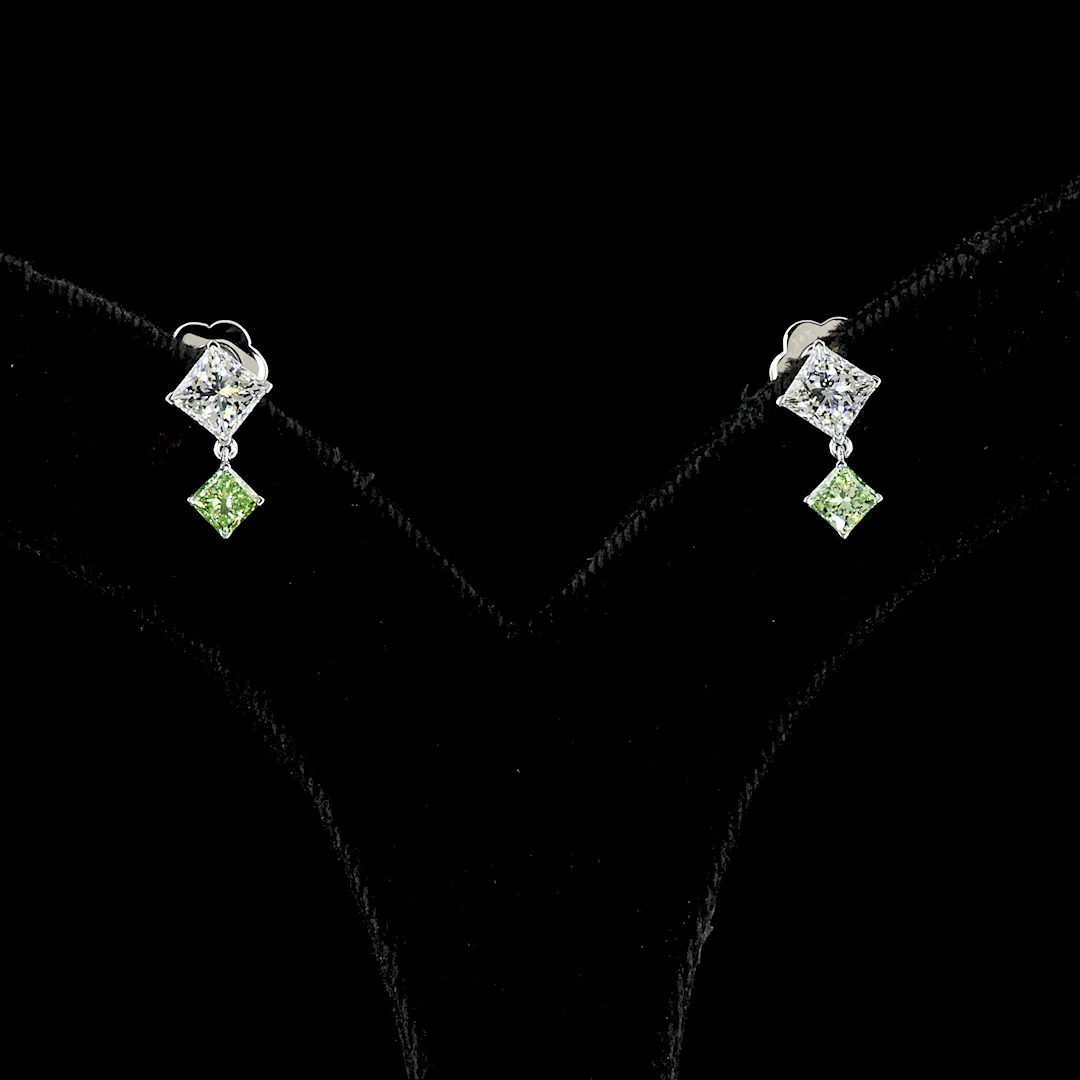 1.77 Cts 14k White Gold Princess Shape Hanging Earring
