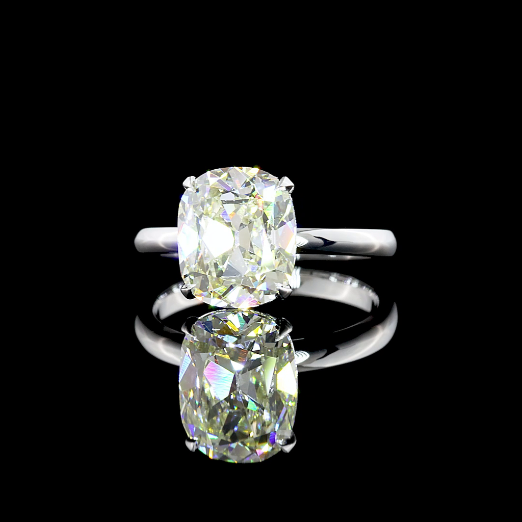 3.12 Cts 14k White Gold Antique Cushion Shape Solitaire Ring