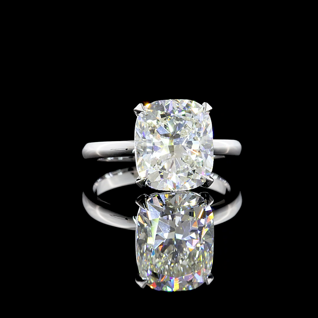 4.07 Cts 14k White Gold Cushion Modified Shape Solitaire Ring