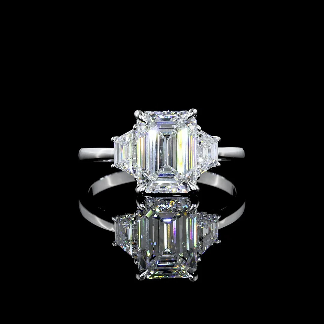 2.79 Cts 14k White Gold Emerald Shape 3 Stones Ring