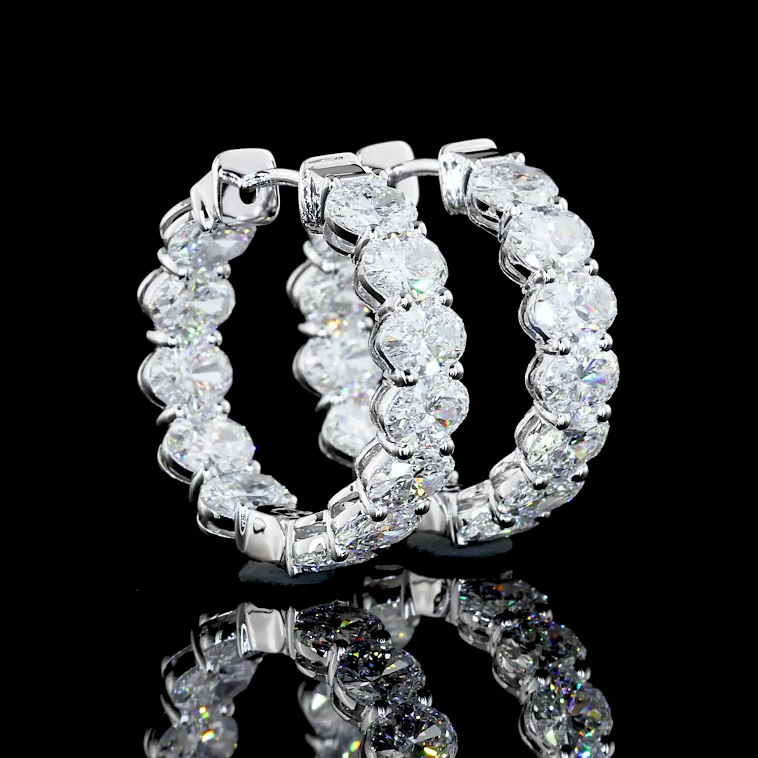 5.16 Cts 18k White Gold Oval Shape Huggies Earring