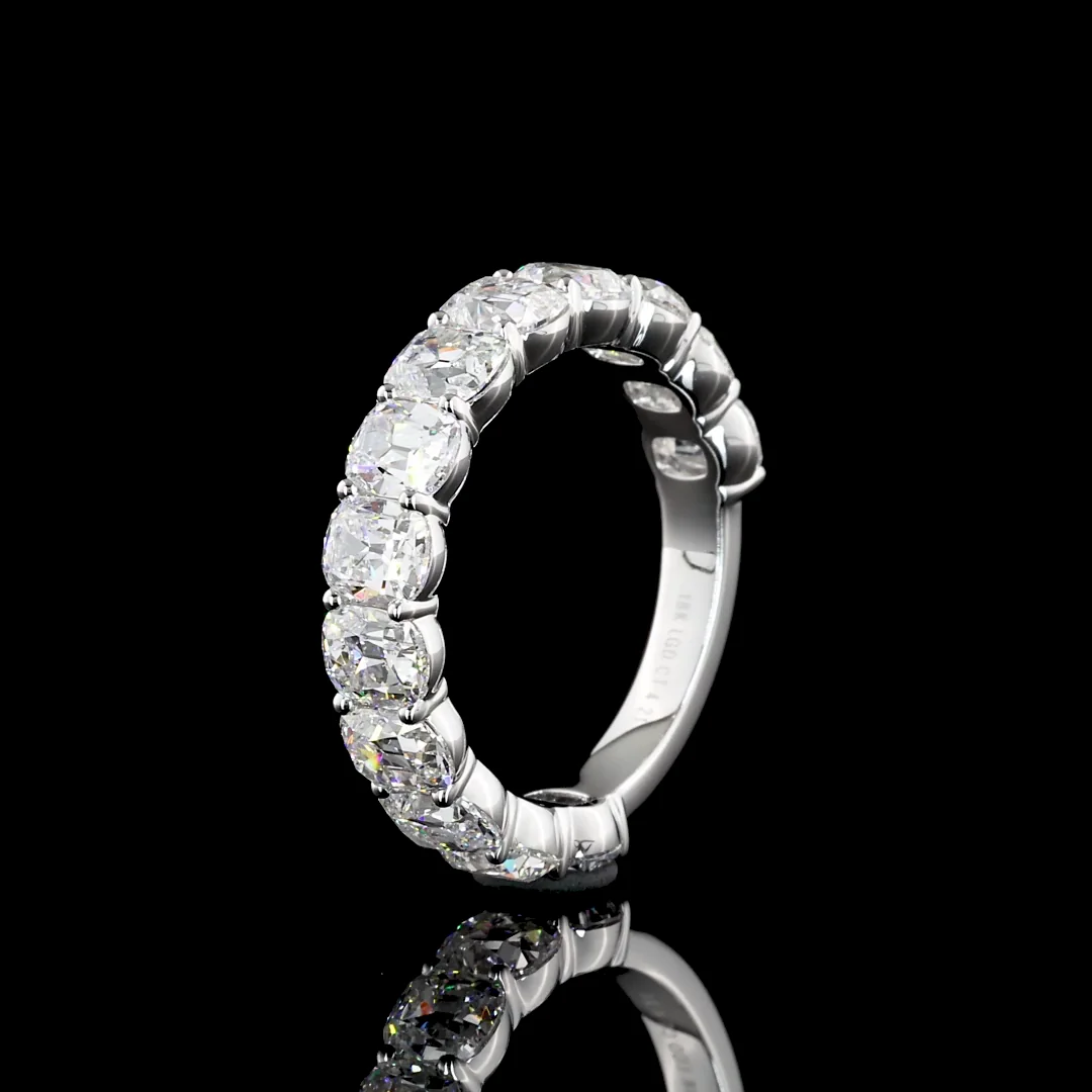 4.21 Cts 18k White Gold Antique Cushion Shape 3/4 Band Eternity Band