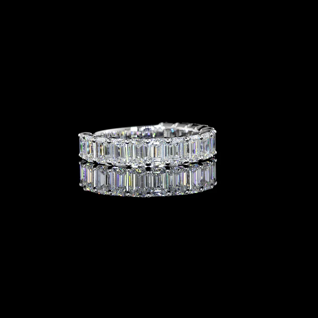 2.95 Cts 18k White Gold Emerald Shape 3/4 Band Eternity Band