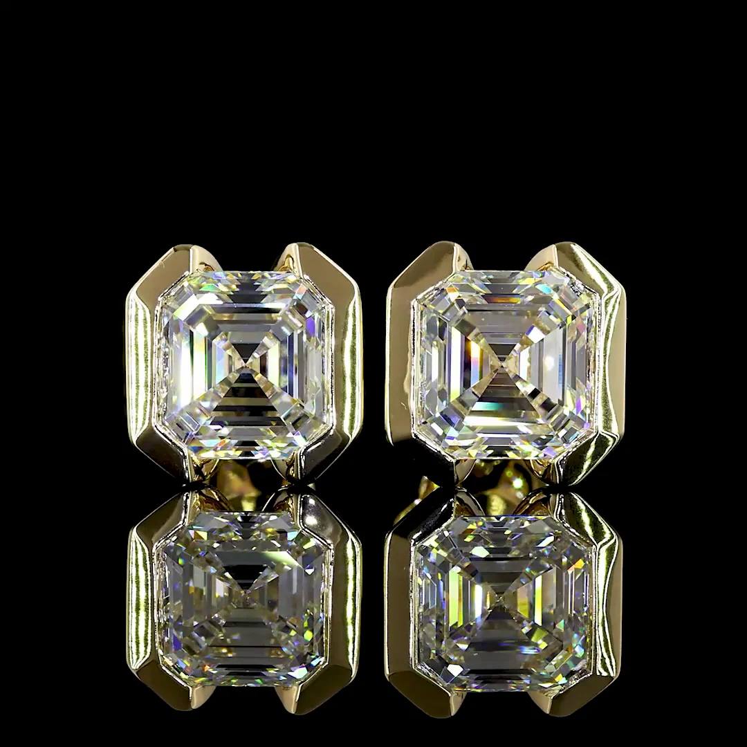 4.03 Cts 14k Yellow Gold Asscher Shape Studs Earring