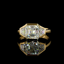 3.8 Cts 18k Yellow Gold Asscher Shape 3 Stones Ring
