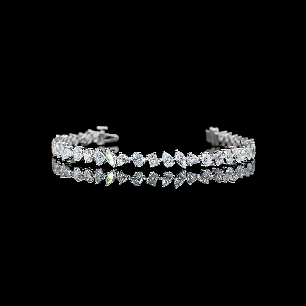 5.91 Cts 14k White Gold Mix Shape Station Bracelet