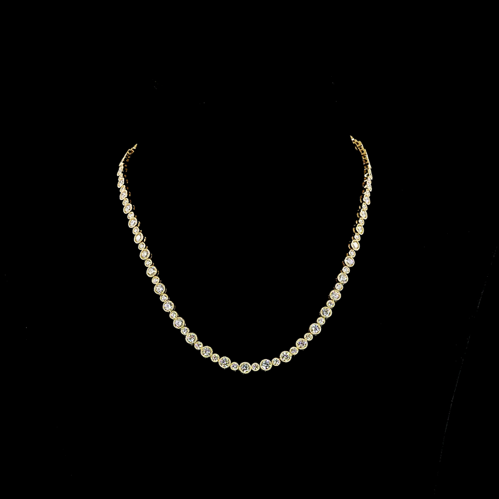 12.29 Cts 18k Yellow Gold Round Shape Station Line Tennis Necklace