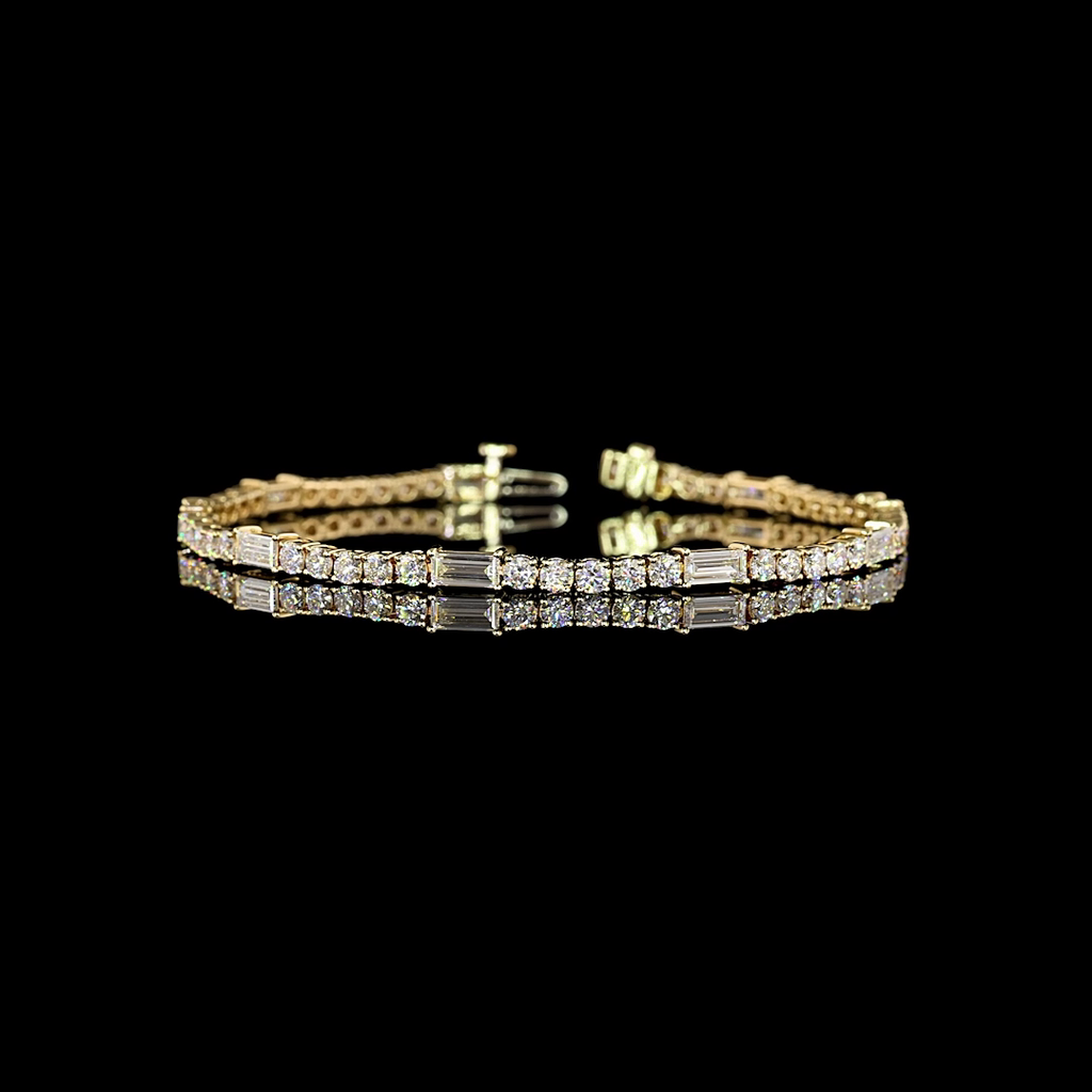4.98 Cts 14k White Gold Baguette Shape Station Line Tennis Bracelet