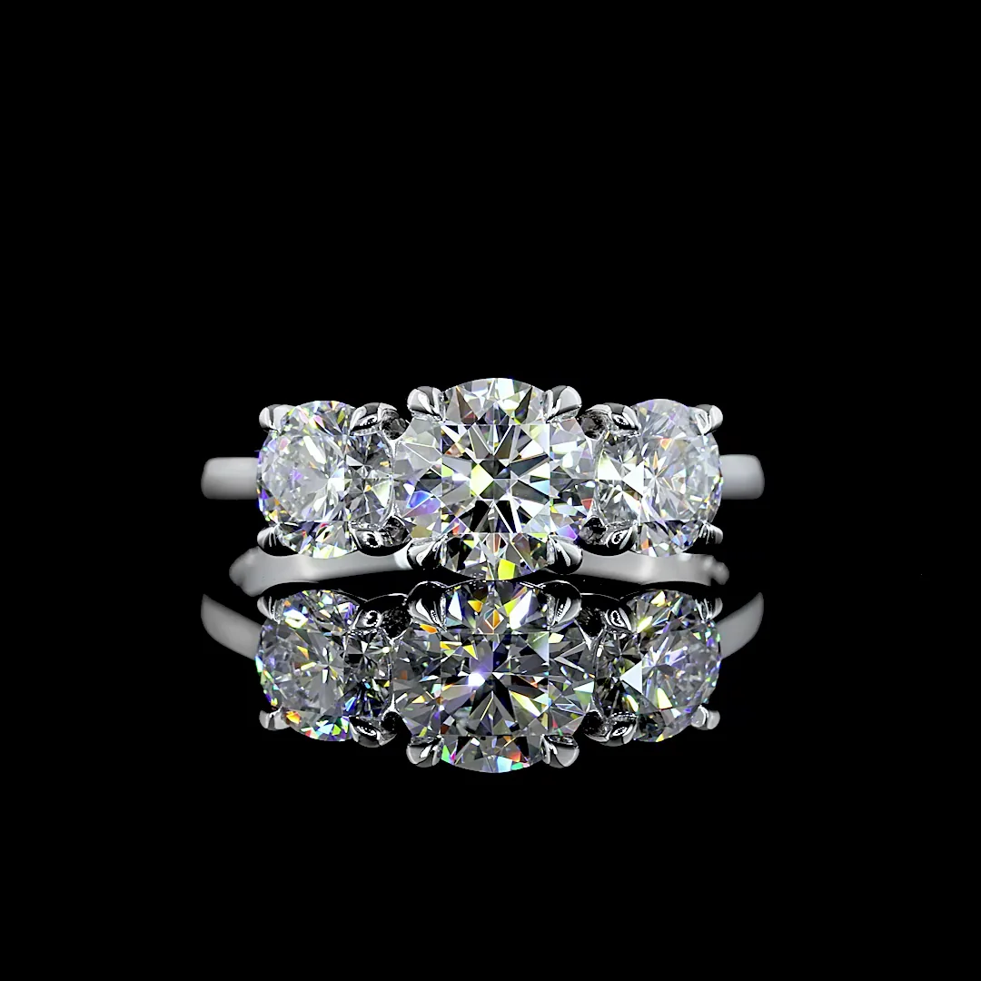 1.99 Cts 14k White Gold Round Shape 3 Stones Ring