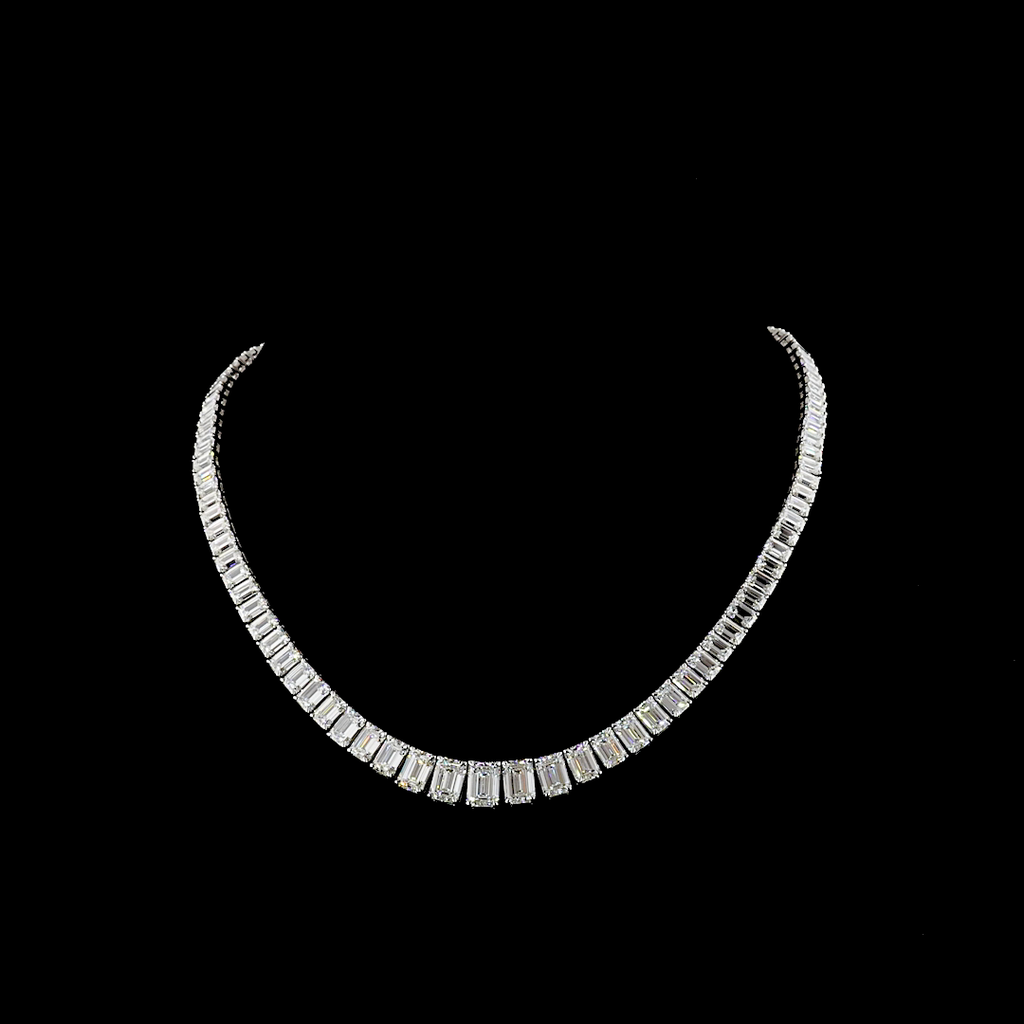 45.34 Cts 14k White Gold Emerald Shape Riviera Necklace