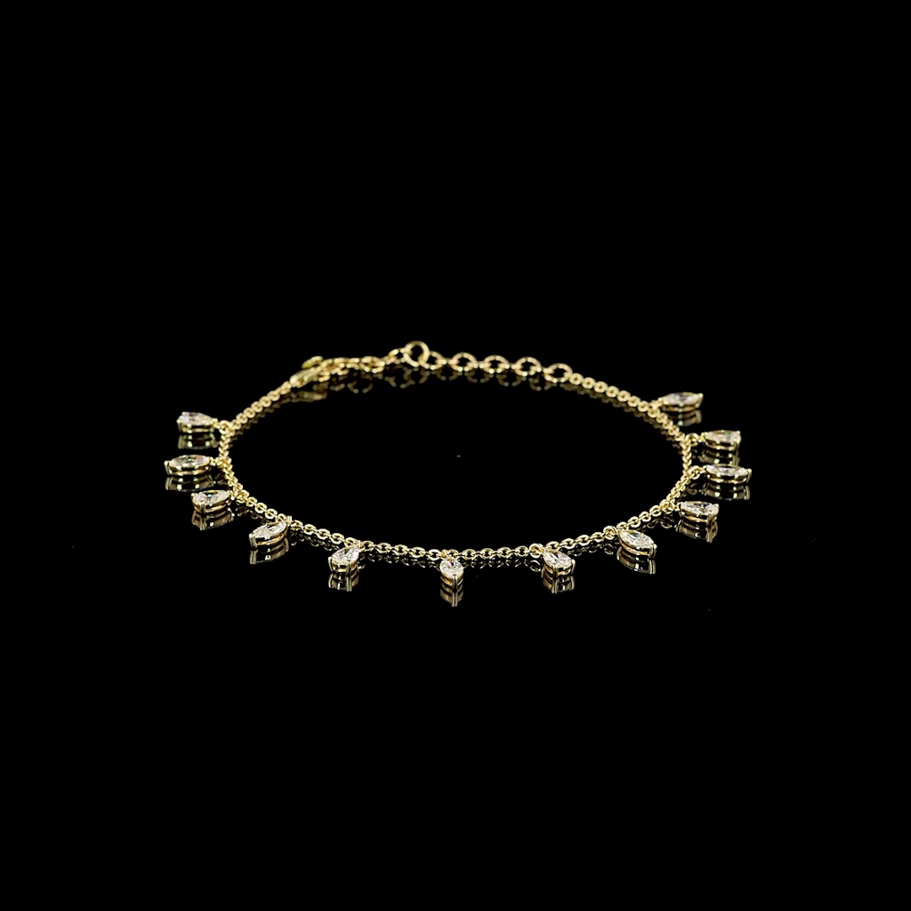 2.57 Cts 14k Yellow Gold Mix Shape Station Bracelet