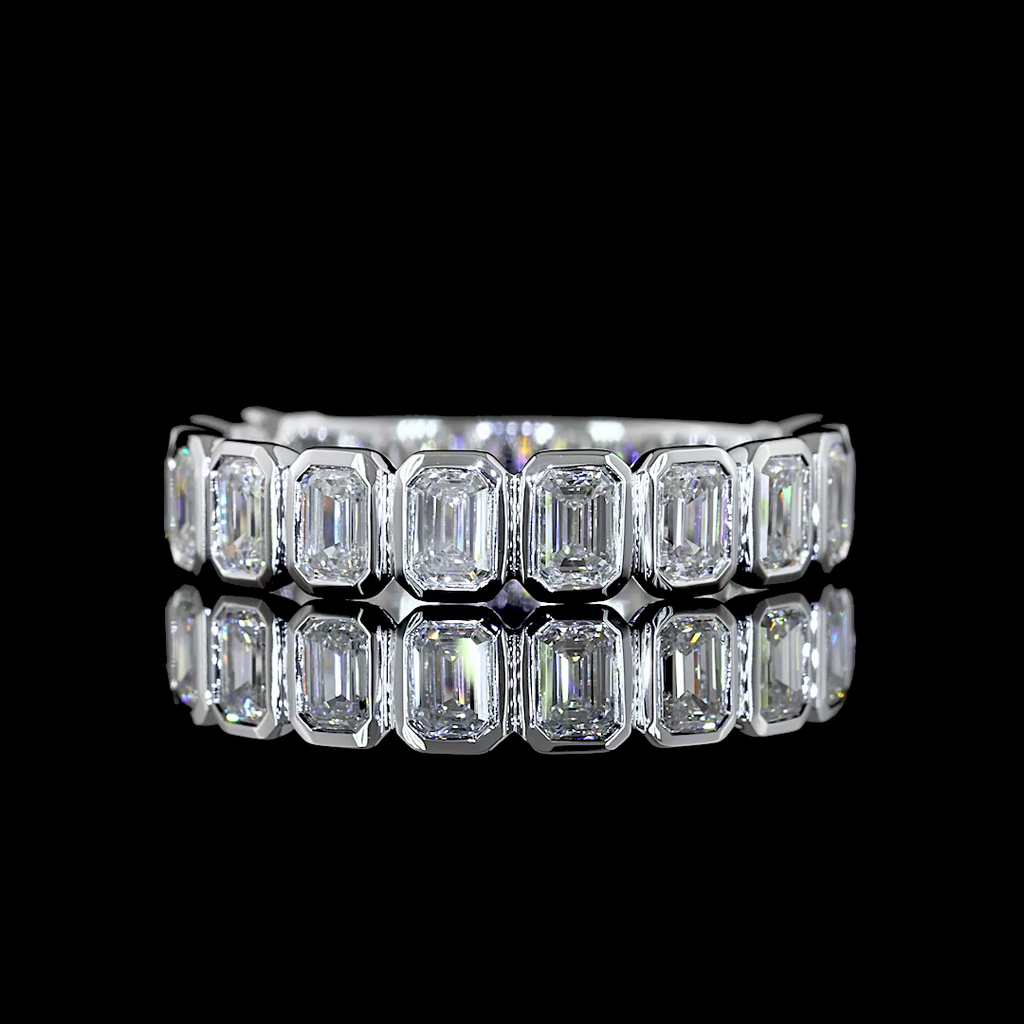 1.38 Cts 18k White Gold Emerald Shape 3/4 Band Eternity Band
