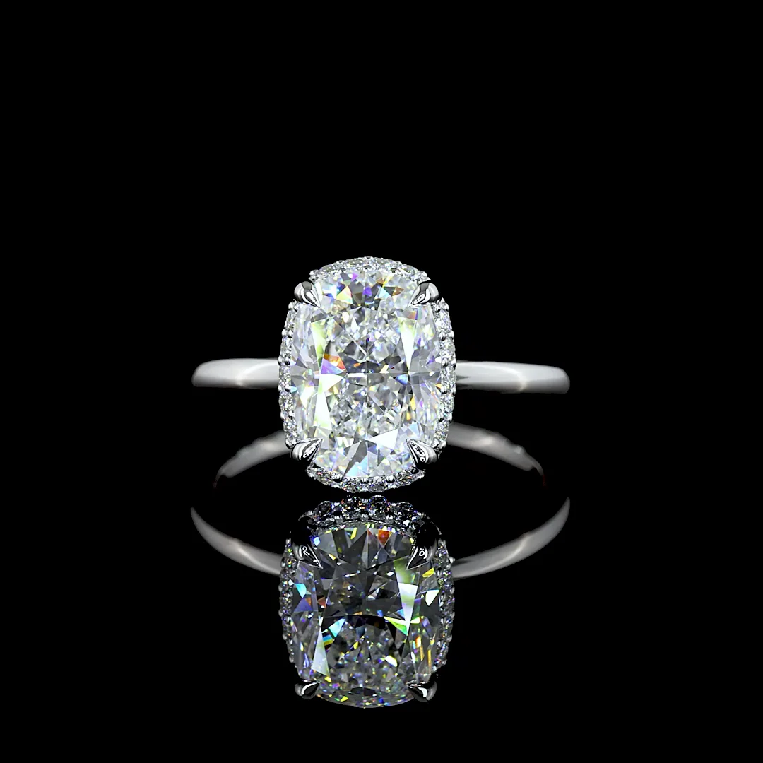 2.7 Cts 14k White Gold Cushion Brilliant Shape Hidden Halo Ring