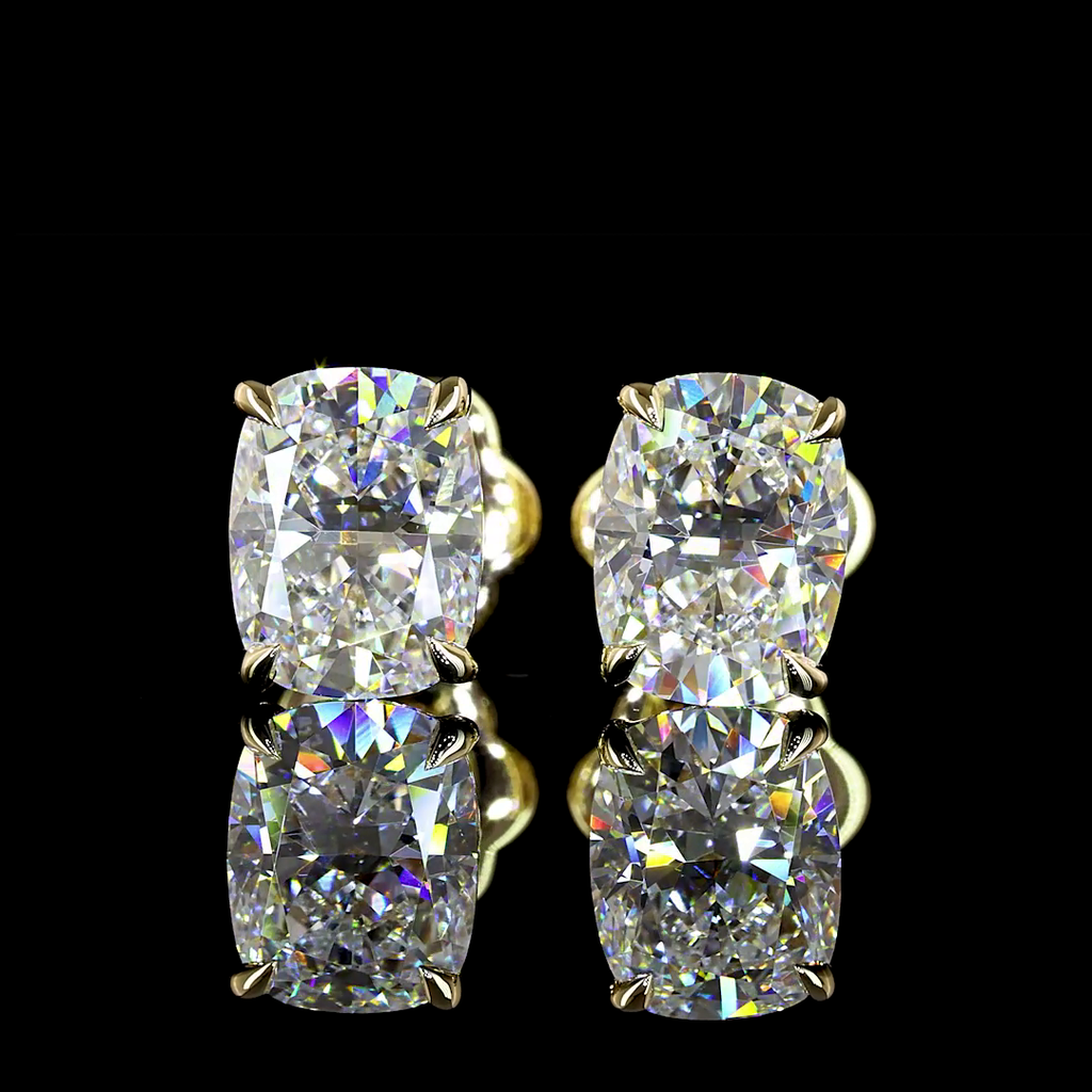 2.45 Cts 14k Yellow Gold Cushion Brilliant Shape Studs Earring