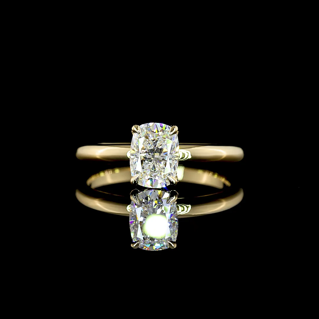 1.08 Cts 14k Yellow Gold Cushion Brilliant Shape Solitaire Ring