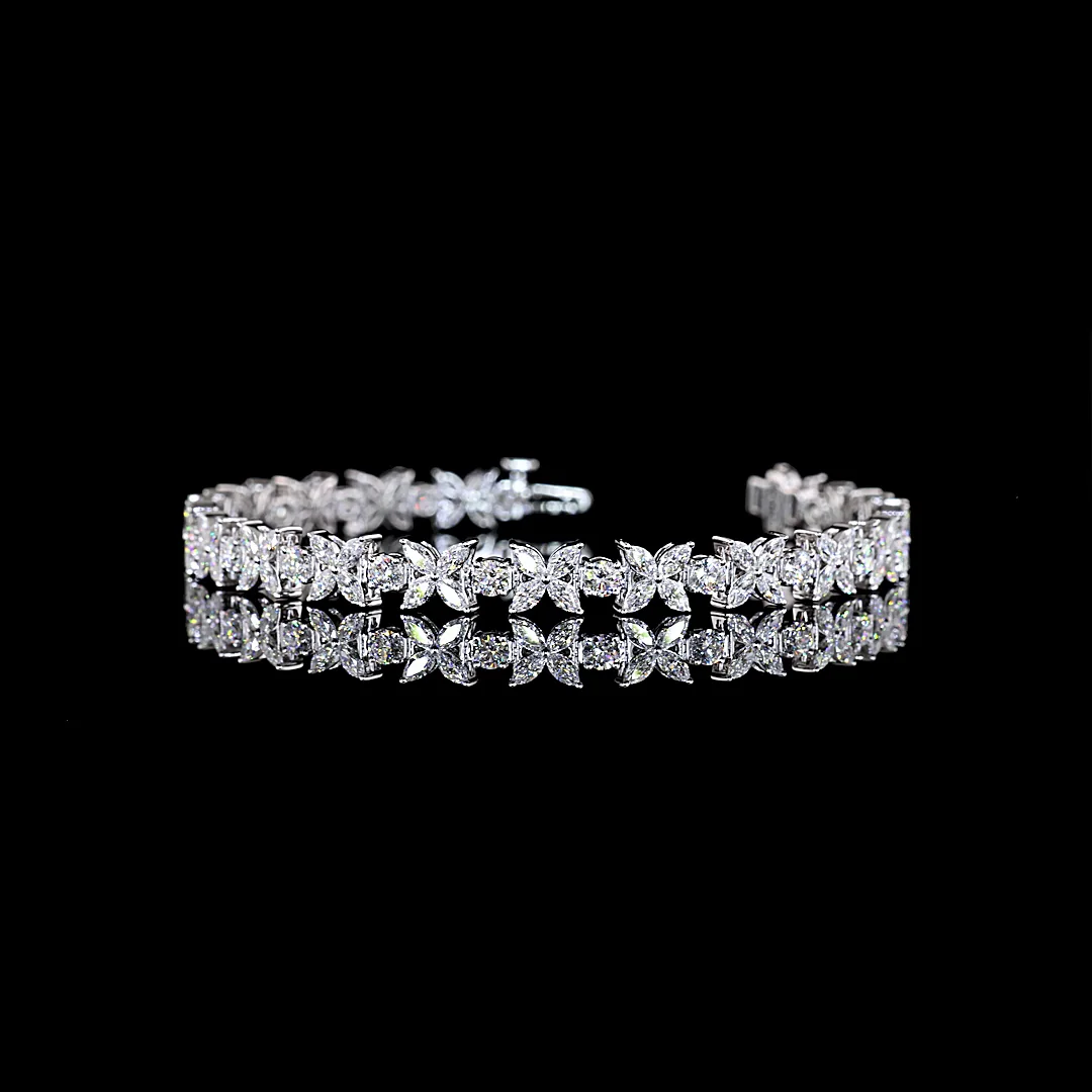 5.18 Cts 14k White Gold Marquise Shape Station Line Tennis Bracelet