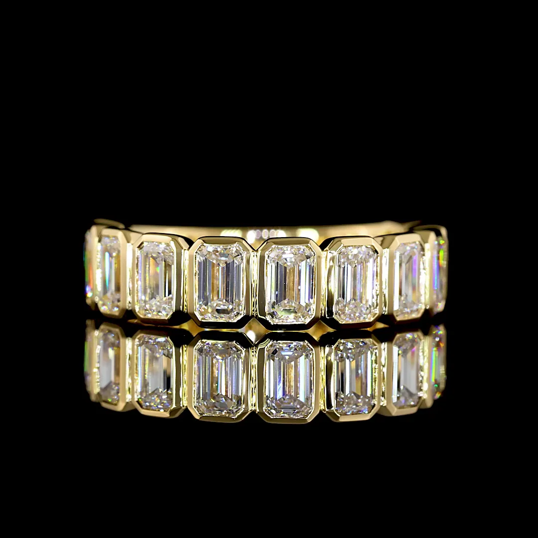 2.06 Cts 18k Yellow Gold Emerald Shape 3/4 Band Eternity Band