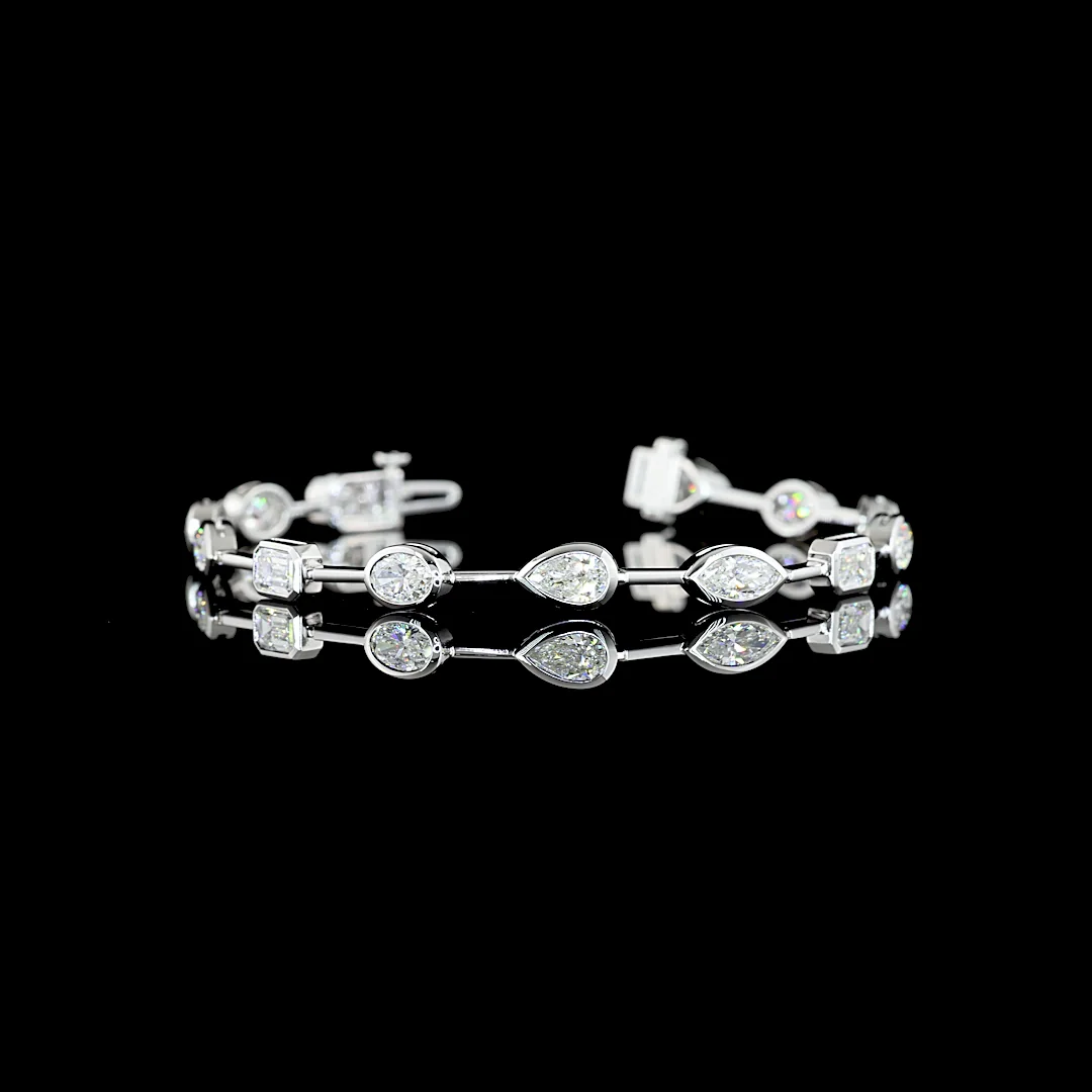 5.4 Cts 14k White Gold Mix Shape Station Bracelet