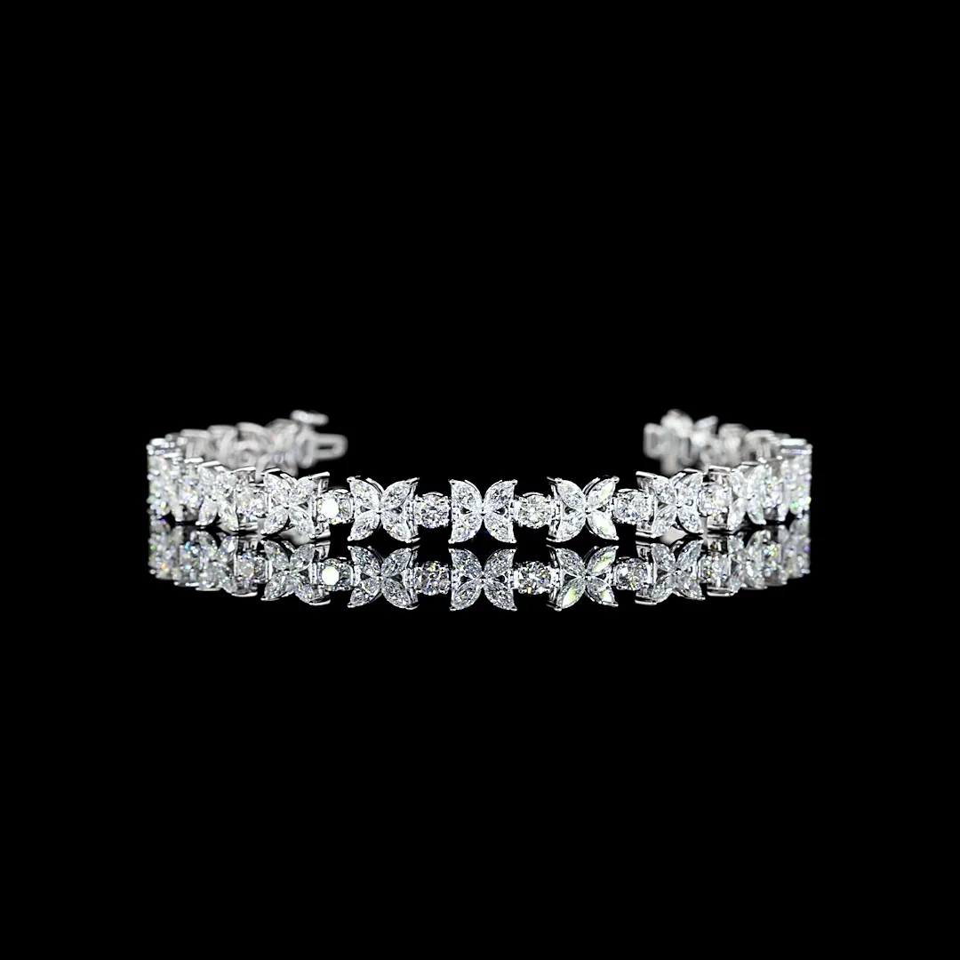 4.72 Cts 18k White Gold Mix Shape Station Line Tennis Bracelet