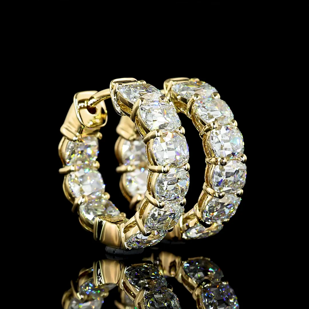 3.88 Cts 14k Yellow Gold Antique Cushion Shape Huggies Earring