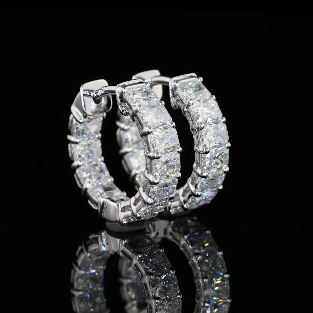 2.01 Cts 14k White Gold Radiant Shape Huggies Earring
