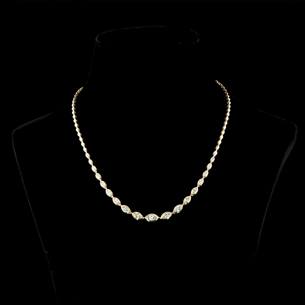 4.06 Cts 14k Yellow Gold Marquise Shape Riviera Necklace