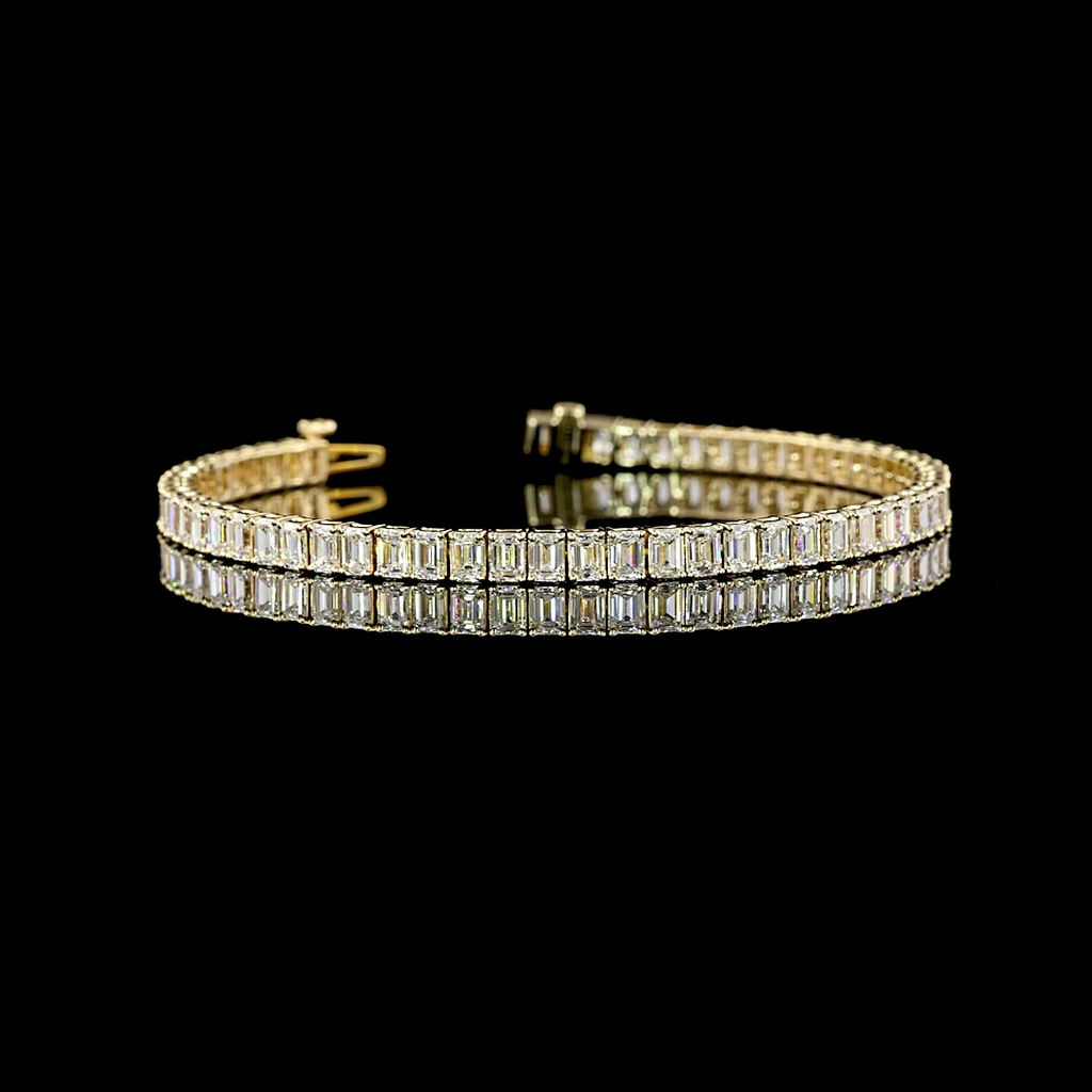 8.17 Cts 14k Yellow Gold Emerald Shape Tennis Bracelet