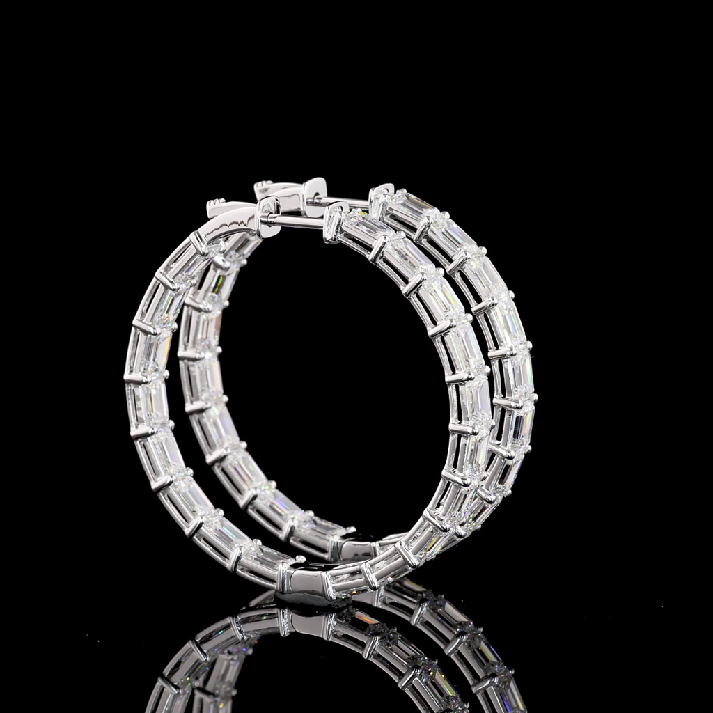 9.23 Cts 14k White Gold Emerald Shape Hoops Earring