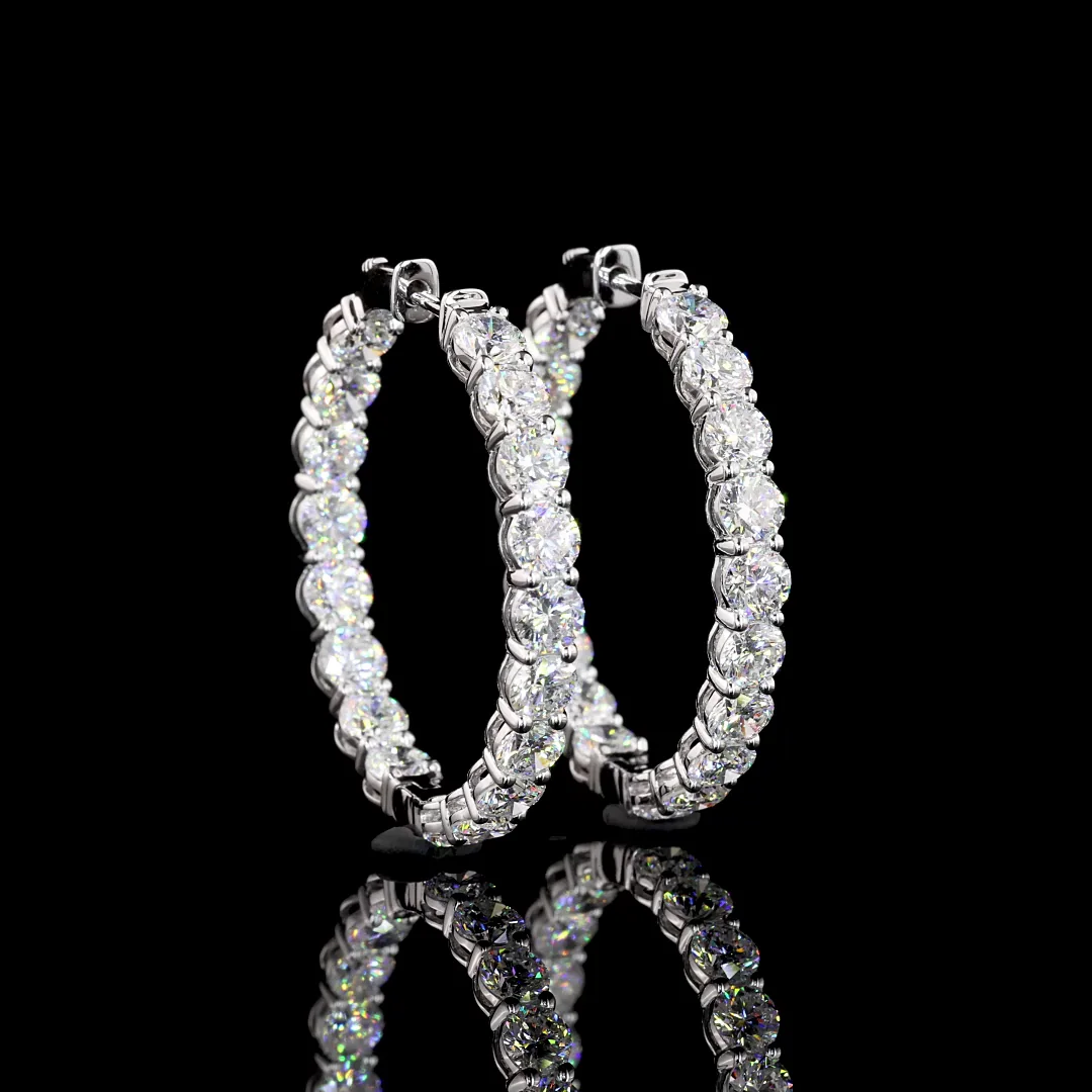 7.56 Cts 18k White Gold Round Shape Hoops Earring