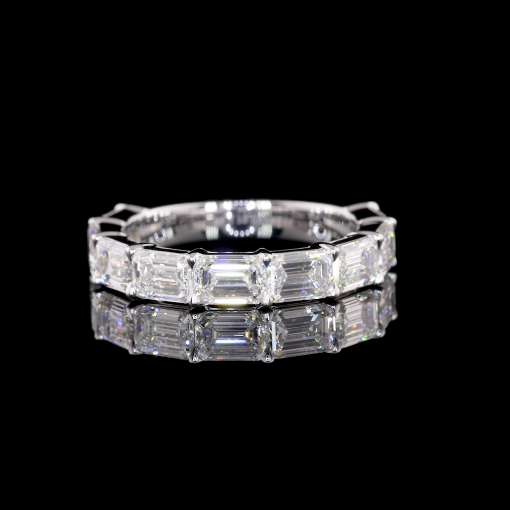 2.89 Cts 14k White Gold Emerald Shape 3/4 Band Eternity Band