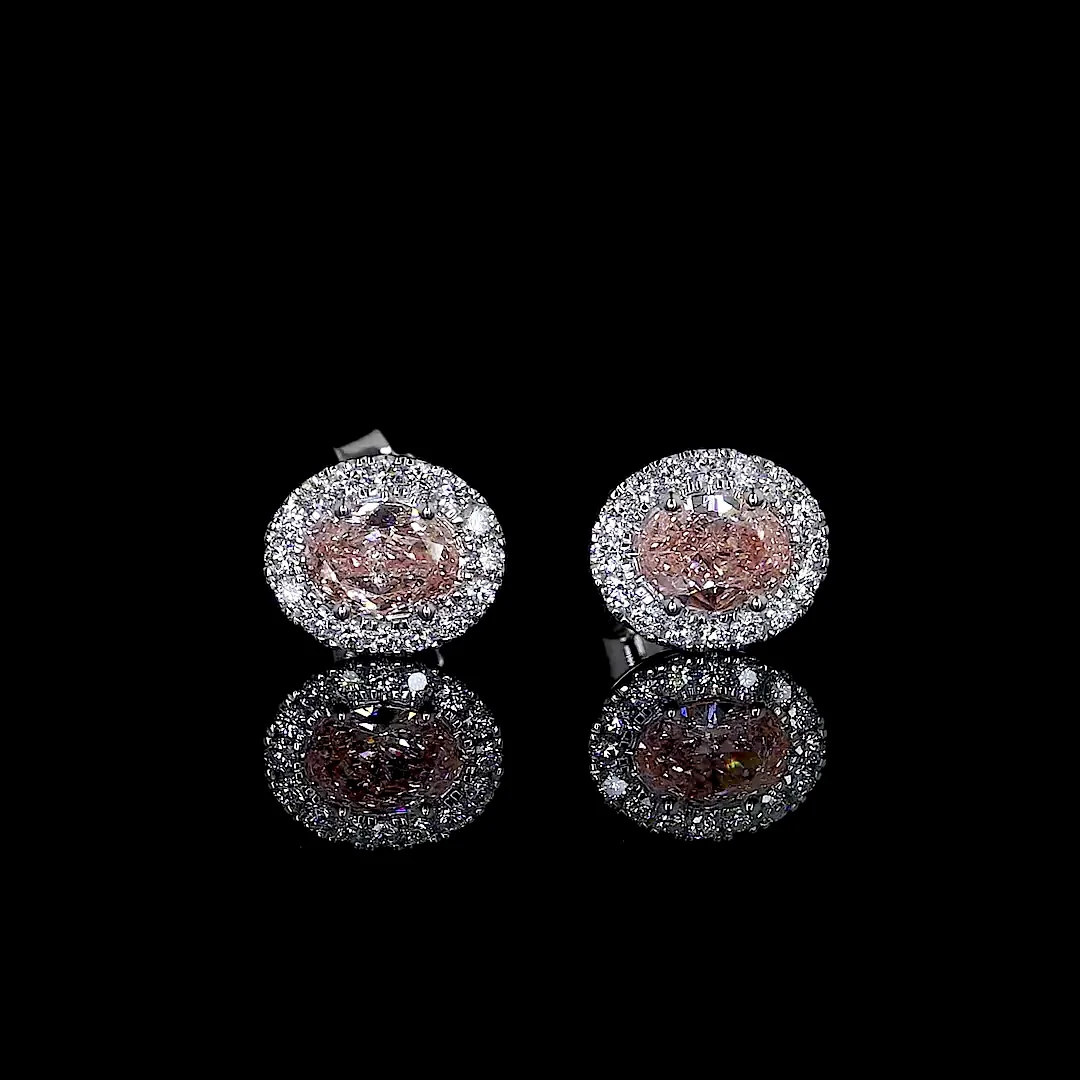 0.8 Cts 14k White Gold Oval Shape Halo Studs Earring