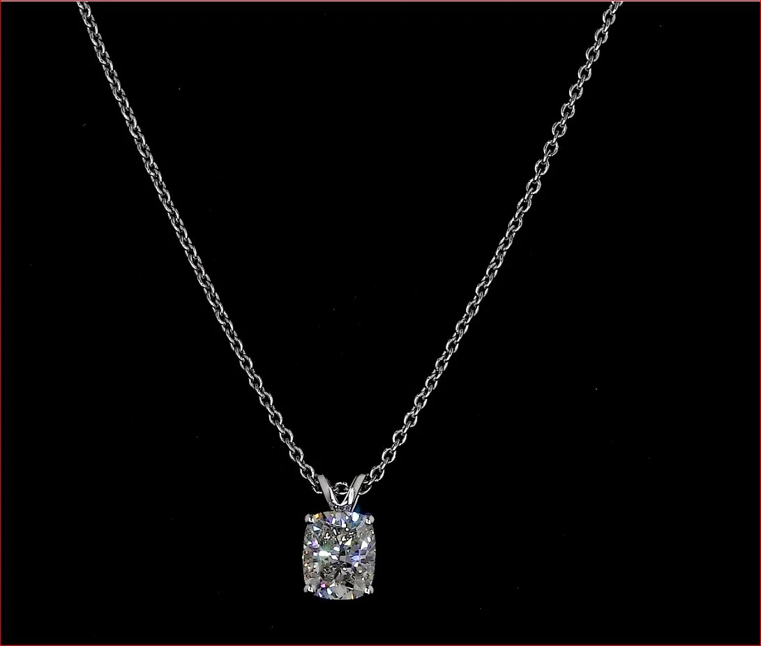 1.91 Cts 14k White Gold Cushion Shape Solitaire Pendant