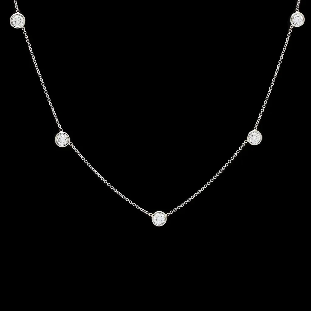 5.21 Cts 14k White Gold Old European Brilliant Shape Station Necklace