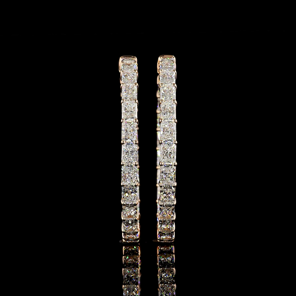9.9 Cts 14k Rose Gold Radiant Shape Hoops Earring