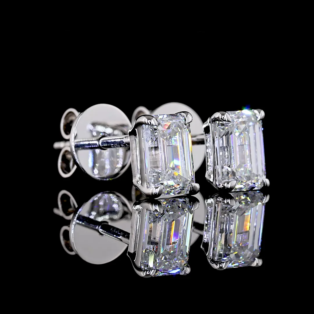 1.09 Cts 14k White Gold Emerald Shape Studs Earring