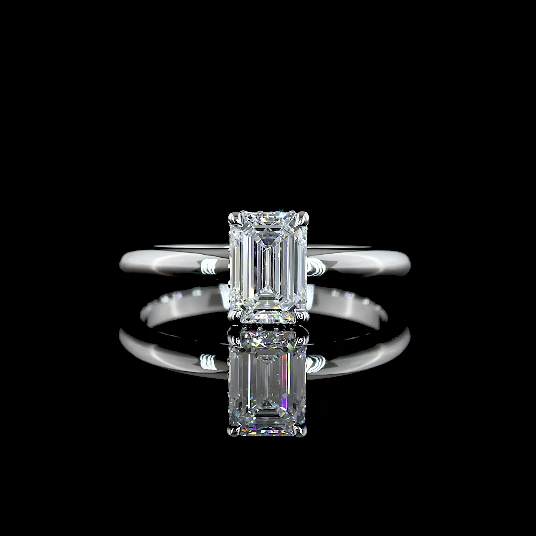 1.08 Cts 14k White Gold Emerald Shape Hidden Halo Ring