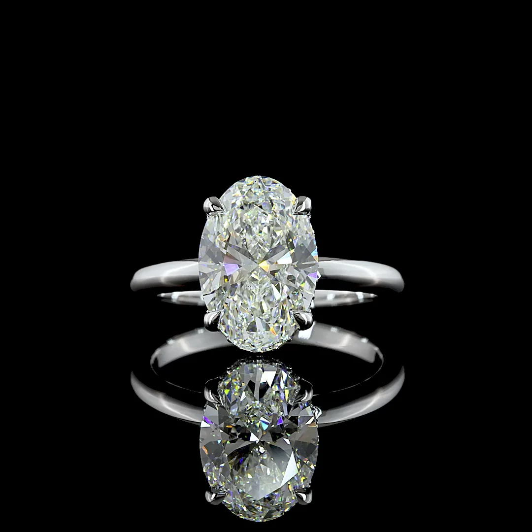 3.18 Cts 14k White Gold Oval Shape Hidden Halo Ring