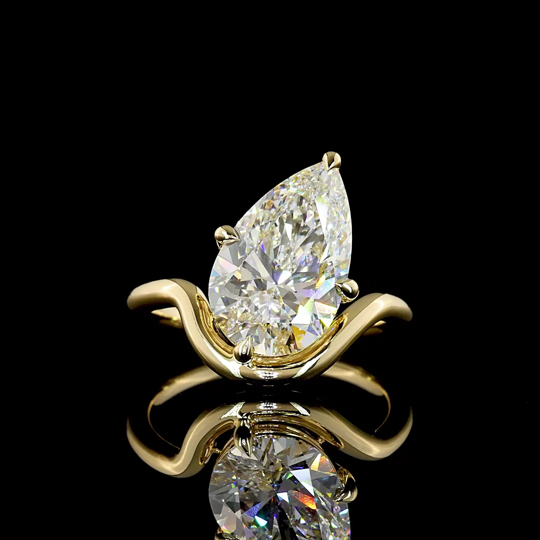 4.14 Cts 14k Yellow Gold Pear Shape Special Ring