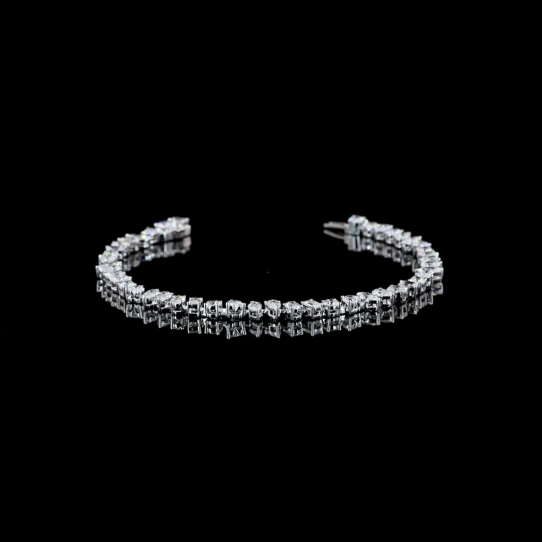 4.62 Cts 14k White Gold Mix Shape Station Line Tennis Bracelet