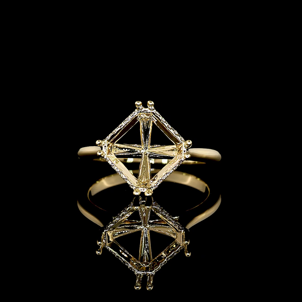 0.14 Cts 14k Yellow Gold Asscher Shape Hidden Halo Ring