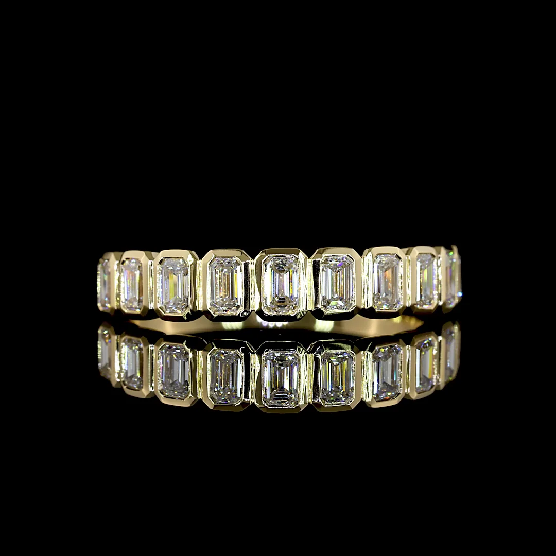 0.81 Cts 14k Yellow Gold Emerald Shape Half Eternity Eternity Band
