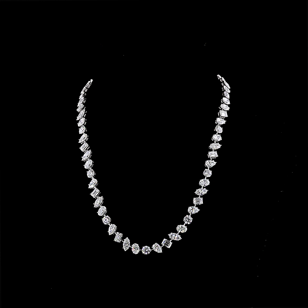 44.32 Cts 14k White Gold Mix Shape Station Necklace